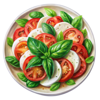 A painting of tomatoes and mozzarella on a plate png