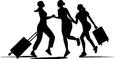 Black and white women going to travel silhouette design vector