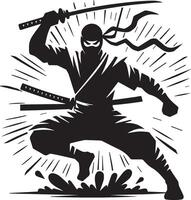 silhouette of a ninja with one swords vector