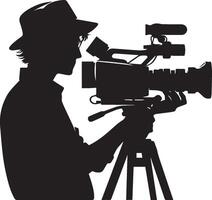 Silhouette of a man with a camera on a tripod vector
