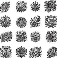 a ,Set of black and white floral designs vector
