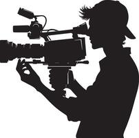 a Silhouette of a man holding a camera and holding a camera vector