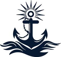 An anchor with a sun on it vector
