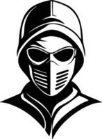 Black and white hacker wearing mask silhouette design vector