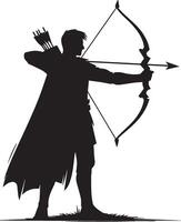 . Silhouette of archer with bow and arrow vector