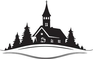 Black and white winter house silhouette vector