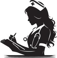 Silhouette of a nurse holding a clipboard vector