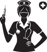 A Silhouette of a nurse holding a syringe vector