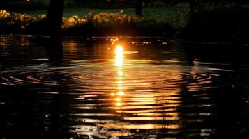 Sunset on a pond with water ripples photo
