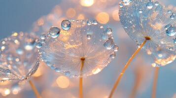 Dewdrops on delicate flower, bokeh background, nature macro, website banner photo