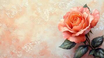 A painting of a rose on a wall photo