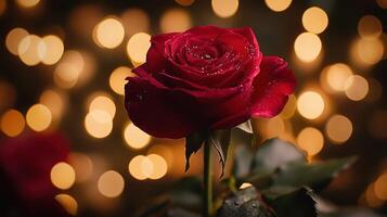 Romantic red rose, bokeh background, close-up, Valentine's Day photo