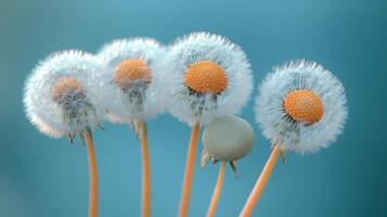 Five Dandelions Seed Heads, Summer Meadow, Nature Background, Spring photo