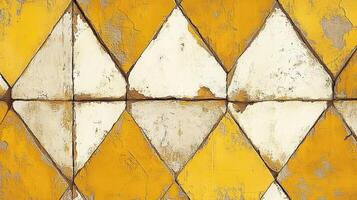 Yellow and white geometric pattern on a wall photo