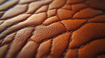 Close-up brown leather texture, stitched detail photo