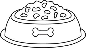 illustration of a full bowl of dry pet food, bone drawing, simple linear icons, doodle and sketch style, hand-drawn, isolated on a white background vector