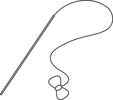 illustration of a cat toy, a stick with a long rope and a small bow, simple linear icons, doodle and sketch style, hand-drawn, isolated on a white background vector