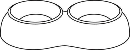 illustration of an empty double pet food bowl, two cups, simple linear icons, doodle and sketch style, hand-drawn, isolated on a white background vector