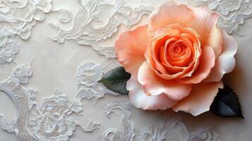 A single orange rose on a lace background photo