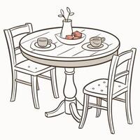 a drawing of a table and chairs with a bowl of fruit vector