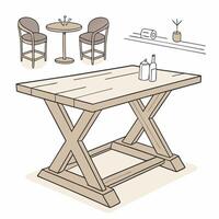 a drawing of a table and chairs vector