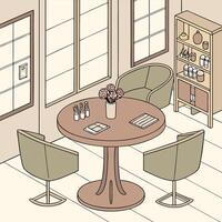 a drawing of a room with a table and chairs vector