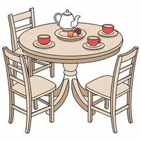 a table with chairs and a teapot vector