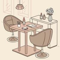 a drawing of a table and chairs in a salon vector