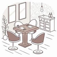 a drawing of a restaurant with chairs and a table vector