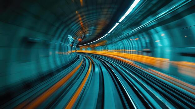 A blurry image of a train moving through a tunnel photo