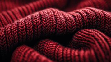 Close-up red knit fabric texture, soft winter textile background photo