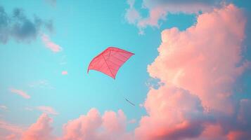 A kite flying in the sky with clouds photo