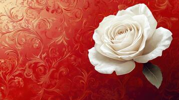 A white rose on a red background photo