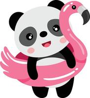 Cool panda on pink flamingo inflatable pool float vector