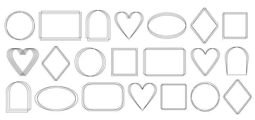 Thin elegant geometric frames set, simple hand drawn outline collection in art deco style for festive or important occasions decor,
