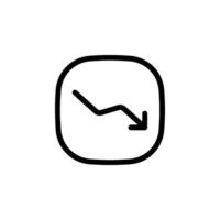 downward trending line within a rounded square. Represents decline, loss, failure, recession, or negative progress. Suitable for business, finance, and website designs. color editable vector