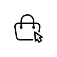 shopping bag icon with a cursor pointing. Represents online shopping, ecommerce, and digital purchasing. Clean line art design suitable for web and print use. color editable vector