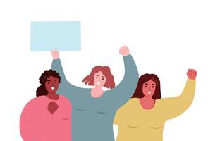 Group of women protesting. Females shouting demands, fighting for their rights. flat graphics. vector