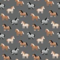 Seamless pattern with horses. Flat illustration on gray background vector
