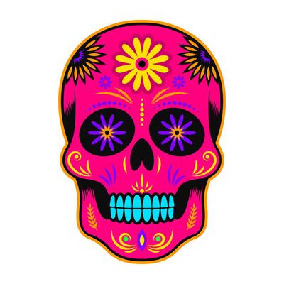 Human Skull Icon. Colorful Sugar Skull with Floral Pattern