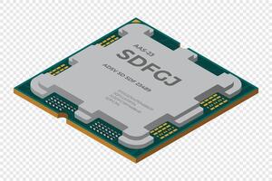 Isometric processor. Central processing unit or CPU. Computer hardware components. Semiconductor technology concept vector