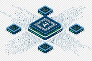Isometric artificial intelligence chip concept. Artificial intelligence concept. Futuristic microchip processor vector