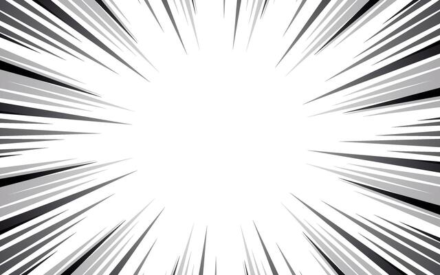 Comic explosion manga background. Abstract monochrome border with radial rays. Isolated anime comic book flash light empty frame.