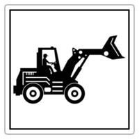 Black and white illustration of a construction vehicle with an operator in profile view lifting a bucket vector