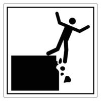 Warning Sign Illustrating Danger of Falling Off a Cliff or Ledge with Human Figure and Falling Rocks vector