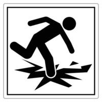Caution Sign Warning of Slippery Surface with Icon of Person Losing Balance on Cracked Ground vector