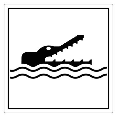 Black silhouette of a crocodile emerging from water, minimalist design for signage or illustration purposes