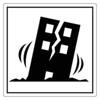 Warning Symbol for Earthquake Hazard with Cracked Building and Seismic Waves in Black and White Design vector