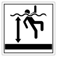Caution Sign Featuring Icon of Person in Water with Arrows Indicating Depth and Warning of Potential Drowning Hazard vector