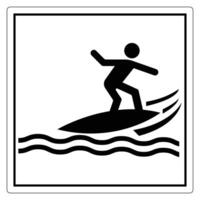 Black and White Icon of a Surfer Riding Waves on a Surfboard in a Minimalist Design Style vector